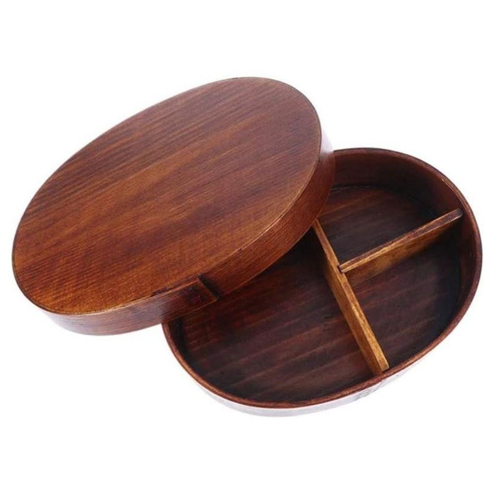 Oval Shape Wooden Bento Box Smooth Surface Lunch Container Japanese Style Bento Box Food Sorting