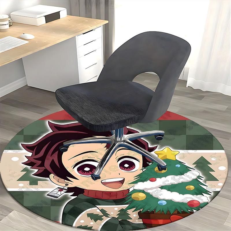 1pc Anime Christmas Tree Round Carpet  Office Chair Mat, NonSlip Rug for Home Decor, Seasonal Gift, Suitable for Office