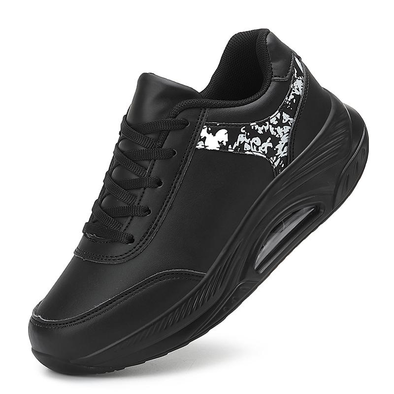 Women's Air-cushion Sneakers Height-increasing Platform Shoes PU Leather Non-slip Footwear for Walking Jogging