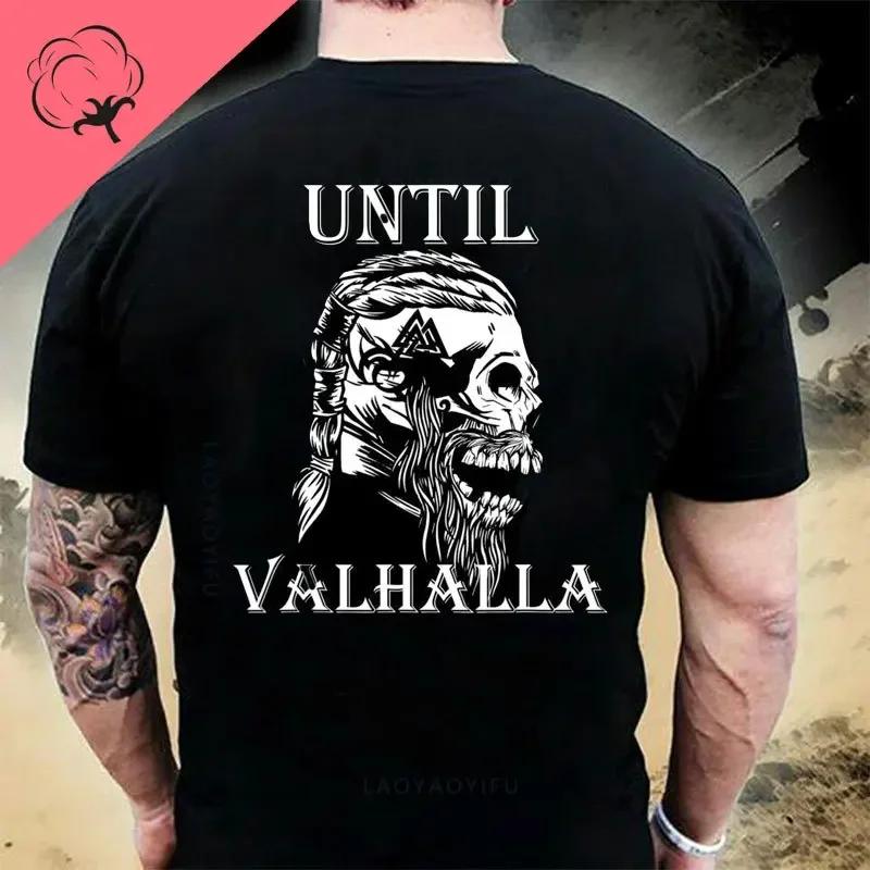 Til Valhalla 100% Хлопок Футболки с коротким рукавом и круглым вырезом Футболка American Beard Warrior Tactical Skull Унисекс Повседневная мужская футболка