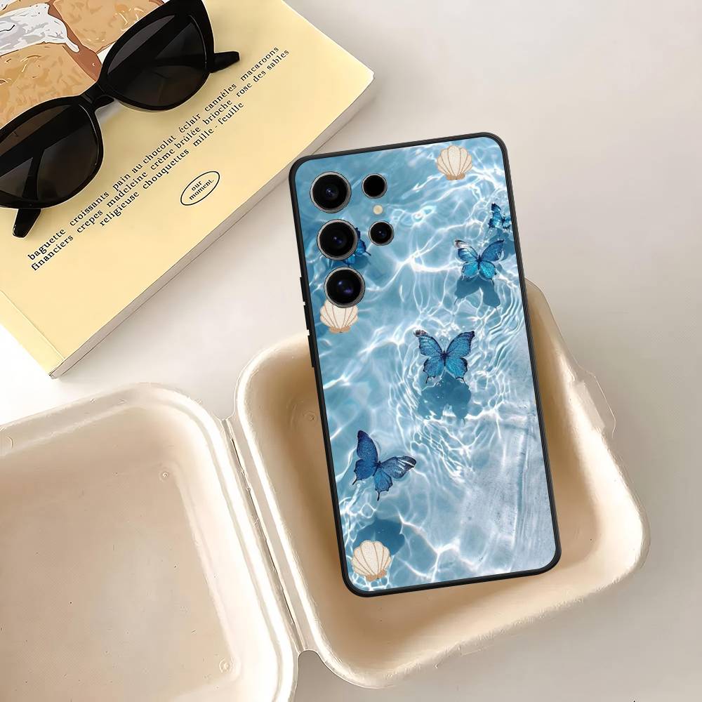 Blue Butterfly Ocean Waves Case For Samsung Galaxy Case S25 S23 S22 S21 S30 S20 S10 Ultra Plus FE TPU Soft Cover