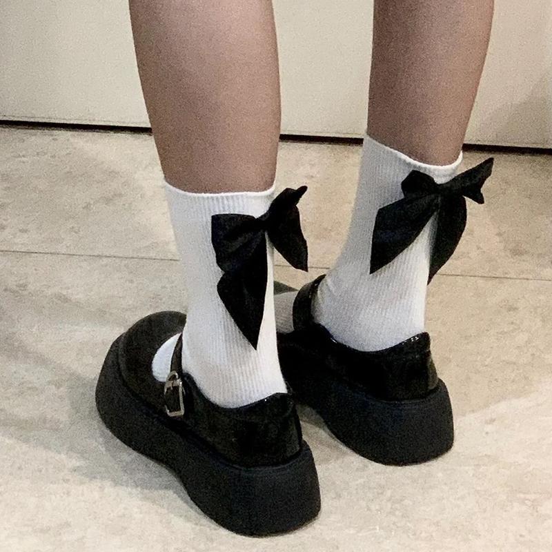 Y2K сладкие носки с бантом Kawaii весна-лето Harajuku Jk Lolita милые белые носки в японском стиле для женщин и девочек средние носки