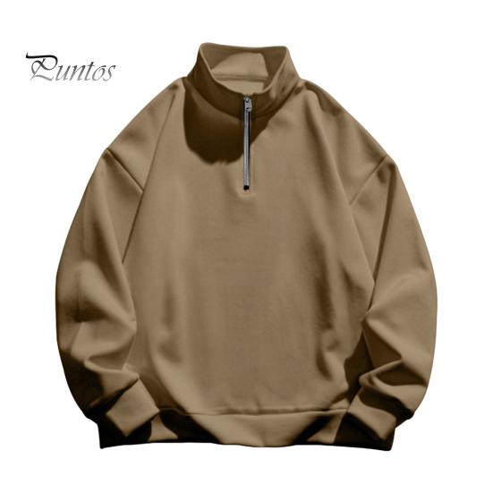 Мужская толстовка с застежкой-молнией и воротником-стойкой, с длинными рукавами, однотонный пуловер средней длины, спортивный повседневный топ, легкая одежда для путешествий, офиса, повседневной носки