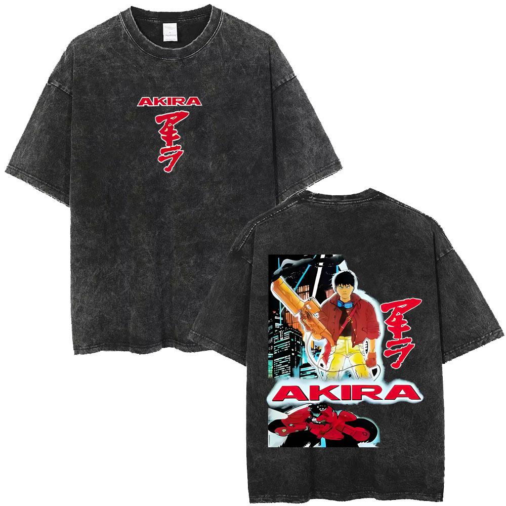 Washed Vintage Japanese Science Fiction Cartoon Movie Anime Akira Shotaro Kaneda Graphic T Shirt Clothing Oversized T-shirt Unisex