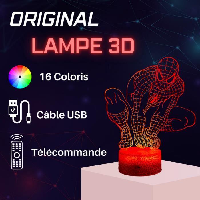 Lampe de Chevet 3D LED Spider Man, Veilleuse changement de Couleurs, Lampe tactile Bureau et Chambre Enfant, Noël