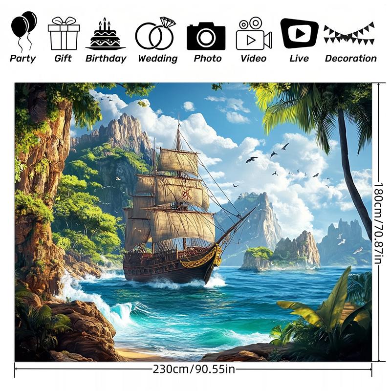 1 piece of polyester pirate ship background fabric a marine-themed photography backdrop indoor/outdoor party banner
