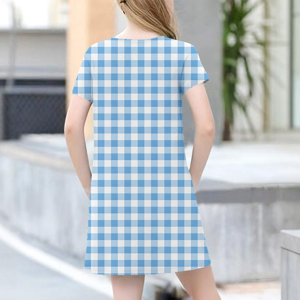 Детское летнее повседневное модное платье с короткими рукавами и круглым вырезом