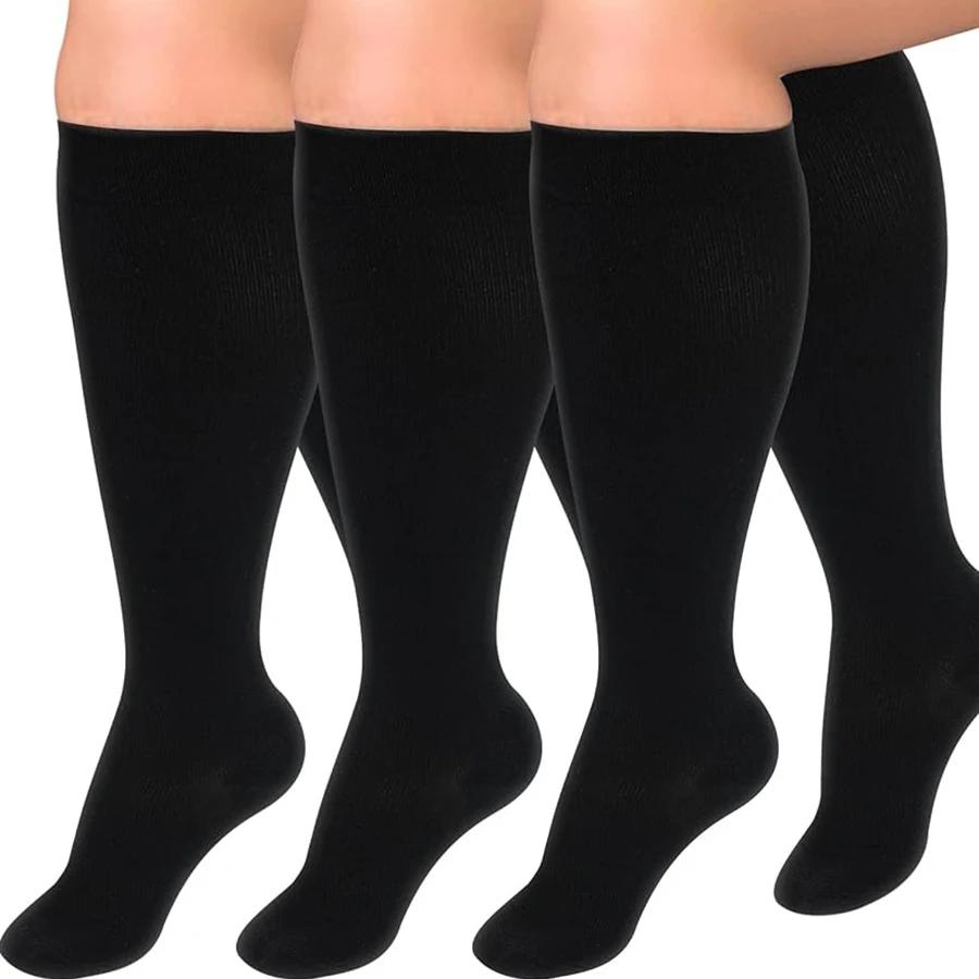 1/3 Pairs Plus Size Compression Socks For Women Wide Calf Knee High Support For Running Athletic Fit Cycling