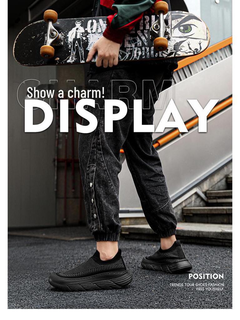 2024 Мужская европейская весенняя повседневная спортивная обувь - дышащие кроссовки без застежек на толстой подошве