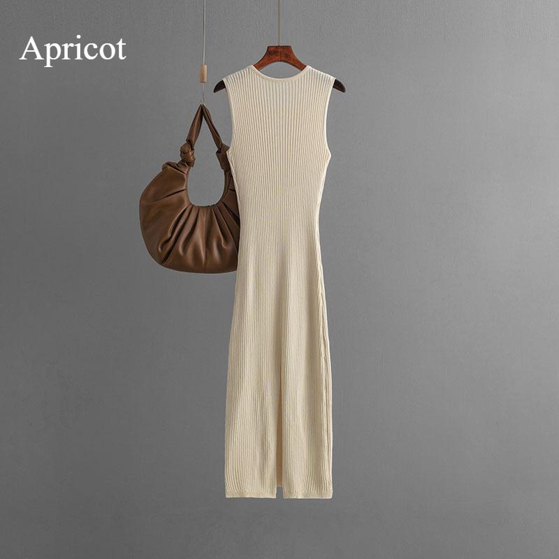 New Vintage Dress Senior Ice Silk Sleeveless Round Neck Slim Knit Mid-length Summer Sexy Base Dress