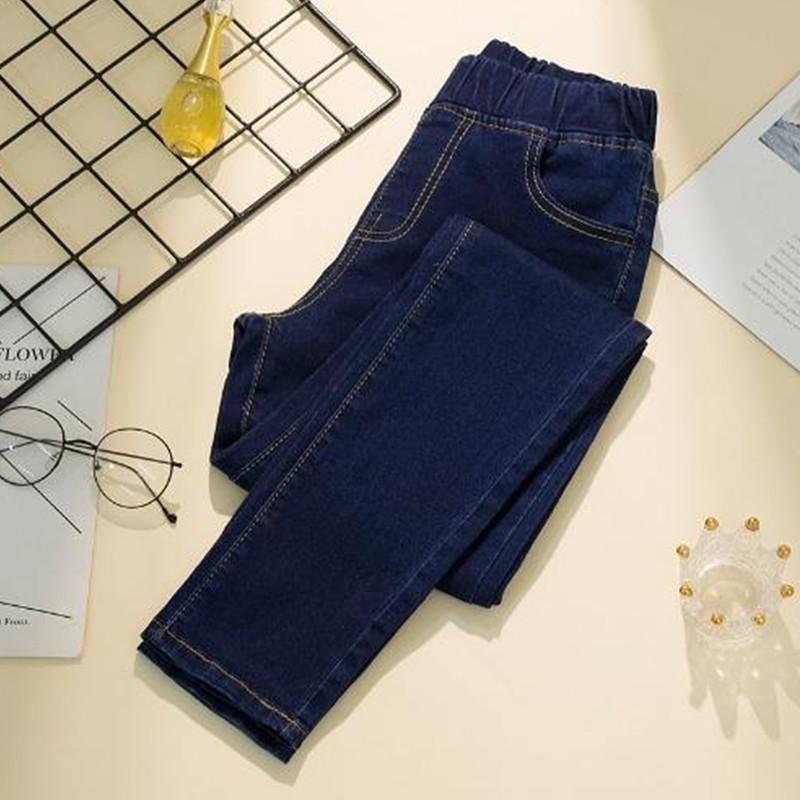 Женские джинсы, женские эластичные базовые синие брюки с высокой талией, джинсовые брюки больших размеров