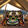 1pc Sugar Skull Artwork Print Outdoor Blanket, Lightweight Polyester,
