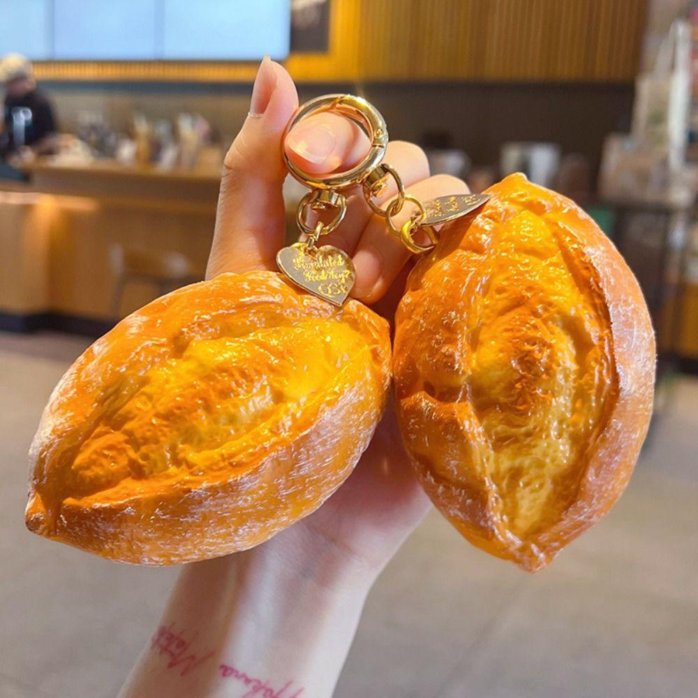 Realistic Bread Squishy Keychain Soft-PU Food Bread Ornaments Simulation Bread Squeeze Toy Foodie