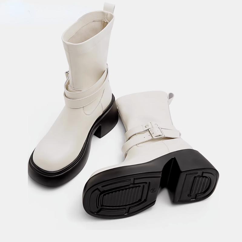 Модные модные ботинки из мягкой кожи на платформе, толстые ботильоны на толстом каблуке, эластичные женские ботинки до середины голени 2024 года, Botas Mujer