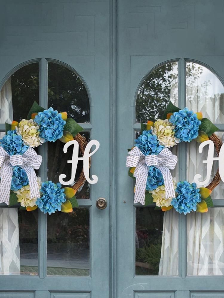 1 шт. венок из гортензии для передней двери, летний венок 37 см, синий венок для фермерского дома, венок из виноградной лозы для уличного сада, фермерского дома