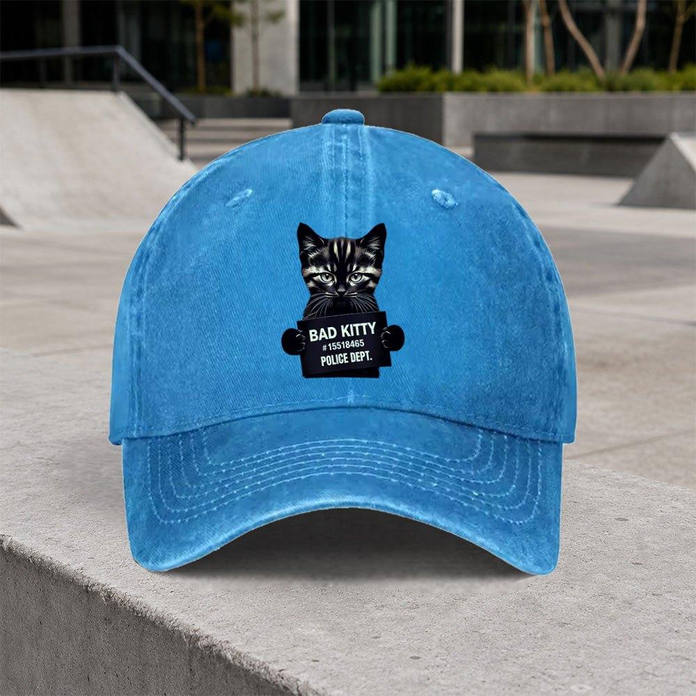 BAD KITTY Vintage Washed Baseball Cap Adjustable Duckbill Hat for Unisex Women Lightweight Unisex Outdoor Daily Wear