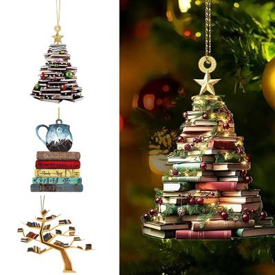 Елочные украшения в виде книг 2D Акриловая машинка Подвеска для книголюба Праздничное украшение для Рождественских праздников Дома