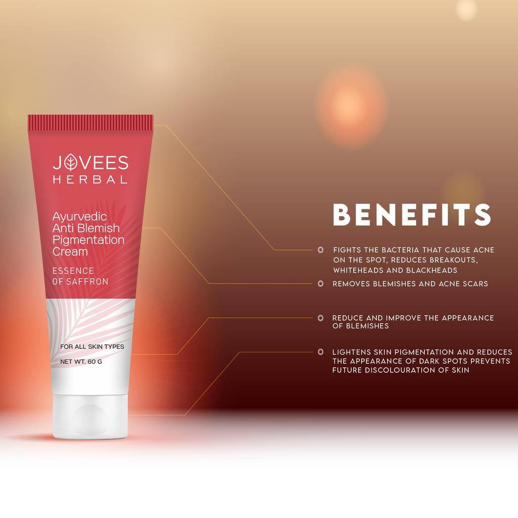 Jovees Herbal Anti Blemish Pigmentation Cream With Saffron Essence For Dark Spots Blemish Reduction Brightening And Even Skin Tone 60gm