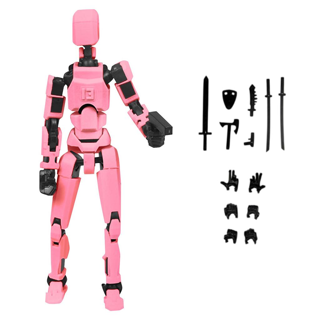 Articulated Action Figure with Interchangeable Parts and Accessories, Durable Red Design for Creative Play and Collecting