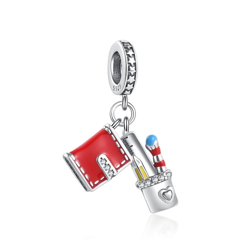 Silver Teacher Pendant Women Bracelet DIY Jewelry Bead Charms Fine Dangle Bachelor Cap Gift