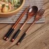 Japanese Retro Polish Wooden Spoon Fork Chopsticks Cutlery Set Ramen Miso Soup Household Non-slip Handle Wood Dinnerware