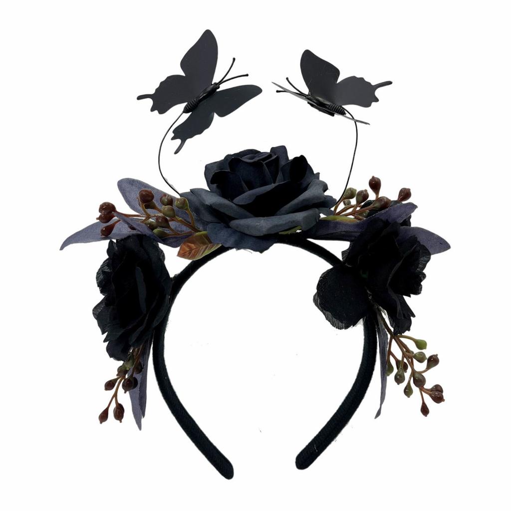 Day of The Dead Headband Butterfly Rose Flower Crown for Girls Halloween Tiaras and Crown Halo Crown Headwear Accessorie