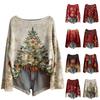 Women's Fashion Long Sleeve Christmas Snowman Snowflake Print Jacket Cardigan