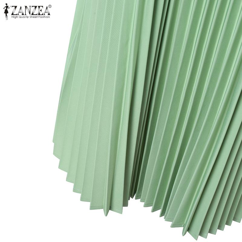 ZANZEA Женское летнее повседневное платье с круглым вырезом спереди и складками с коротким рукавом