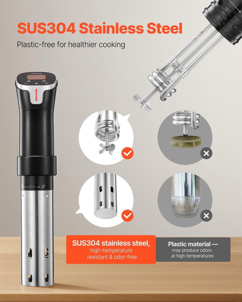 VEVOR Sous Vide Precision Cooker, 1100W Sous-Vide Cooking Machine, WIFI Immersion Circulator with 10 Preset Recipes, LCD Touchscreen, Fast-Heating