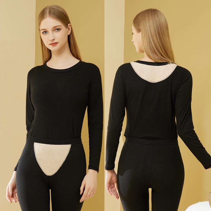 Женский теплый комплект нижнего белья из кашемира и шелка: Двусторонние брюки и топ с начесом для поддержки талии и живота.