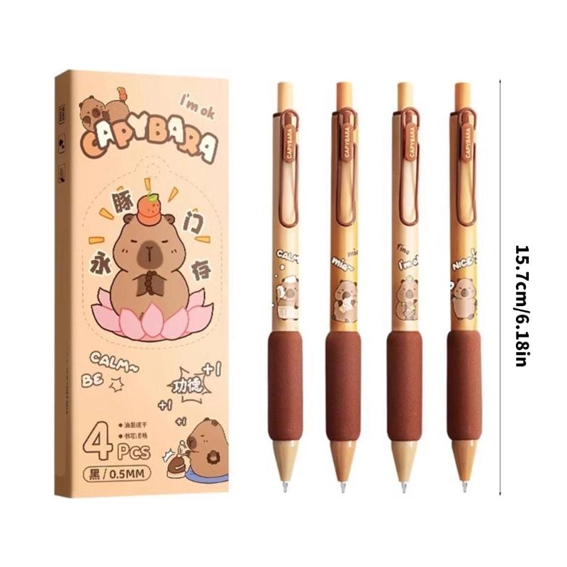 4Pieces Cartoon Gel Inks Pen 0.5MM Retractable Gel Pen Quick Drying Refillable Journaling Pen for Writing Note Taking