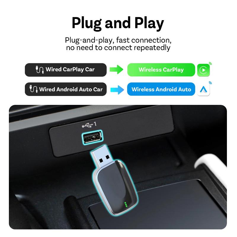 AI Mini Box 2-в-1 Адаптер CarPlay Android Auto, Plug-and-Play Подходит для 99% Штатных Головных Устройств Автомобилей