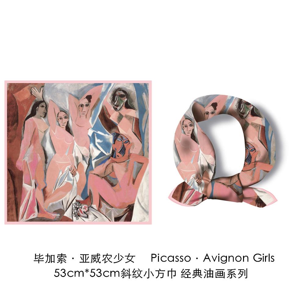 53CM Twill Silk Scarf Woman Painting Square Scarves Wraps Bandana Small Hijab Silk Foulards Tie Headband Neckerchief