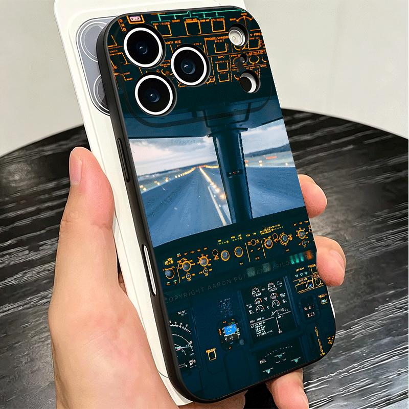 Авиация Самолет Пилот Кабина Мягкий Чехол для Телефона для iPhone 16 16E 17 Air 15 Pro Max 14 Plus 13 Mini 11 12 7 Черный Чехол Задняя Крышка Sh
