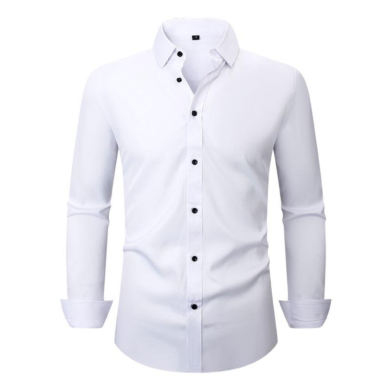 Men's Fashion Stretch Shirt: Crease-Resistant Plain-Coloured Long-Sleeved Business Shirt – Lightweight Men's Shirt