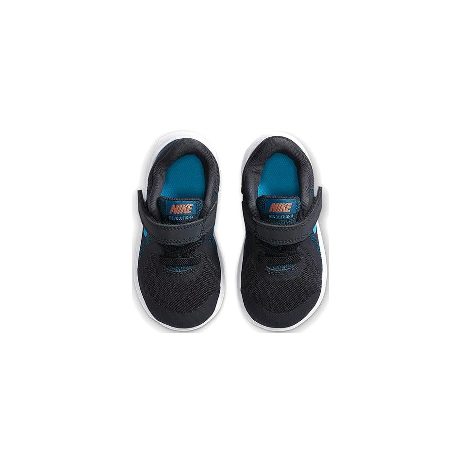 Nike REVOLUTION 4 Тканевые низкие беговые кроссовки Черно-сине-белые для младенцев и малышей 943304-016