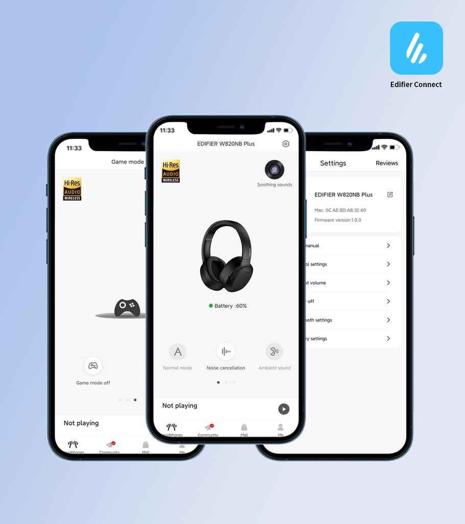 Gold Edifier W820NB PLUS Wireless Noise Canceling Headphones High Resolution Compatible Bluetooth Ambient Sound Capture Up To 49 Hours Playtime Low