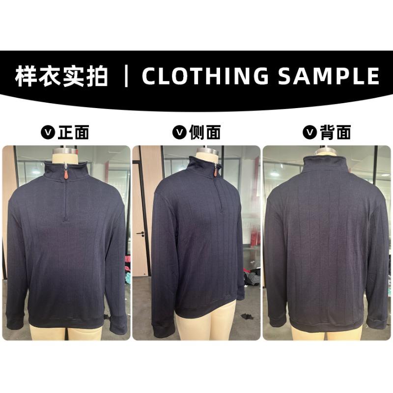 Men S Casual Half Zip Stand Collar Long Sleeve Vertical Striped Jacquard Sweatshirt