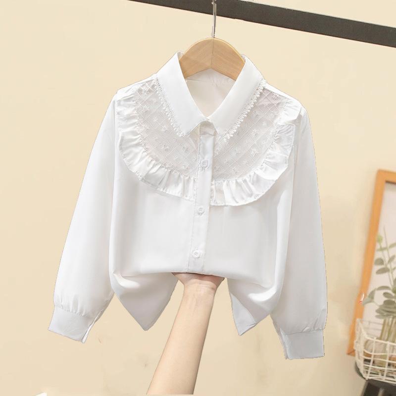 Для малышей, девочки, белая рубашка с длинным рукавом, кружевные топы для девочек, школьная форма, блузка, детская одежда