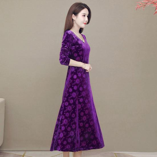 Женское осенне-зимнее платье с v-образным вырезом, плотное трапециевидной формы, облегающее платье длиной до середины икры с длинными рукавами и аппликацией, женское платье-миди