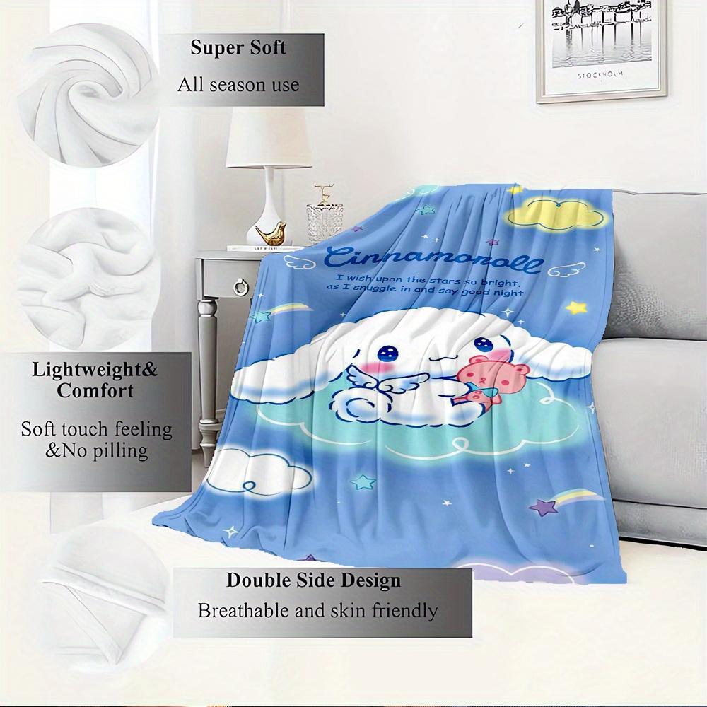 1pc Cinnamoroll, Cute, NightDigital Print Flannel Throw Blanket, Super Soft Plush Fleece Bedspread, Multipurpose All-Season Hypoallergenic C