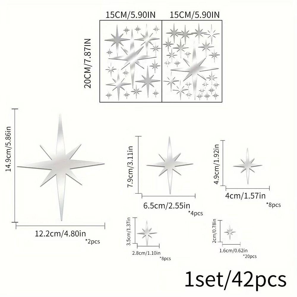 42PCS Starburst Pattern Mirror Wall Stickers Starburst Wall Stickers  Bedroom Decor