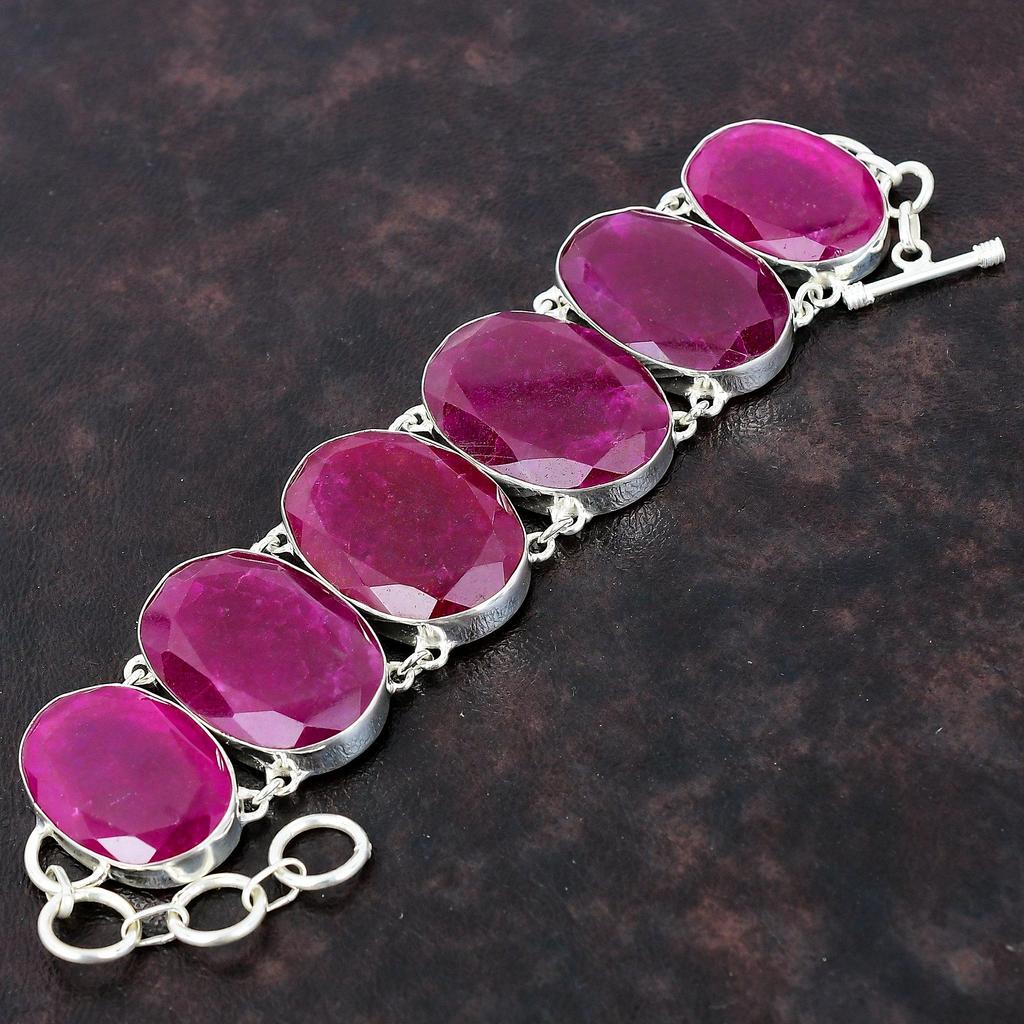 Faceted Kashmir Ruby Bracelet Real Gemstone Jewelry 925 Sterling Silver Bracelet Adjustable Chain Bracelet Anniversary Gift Handmade Jewelry