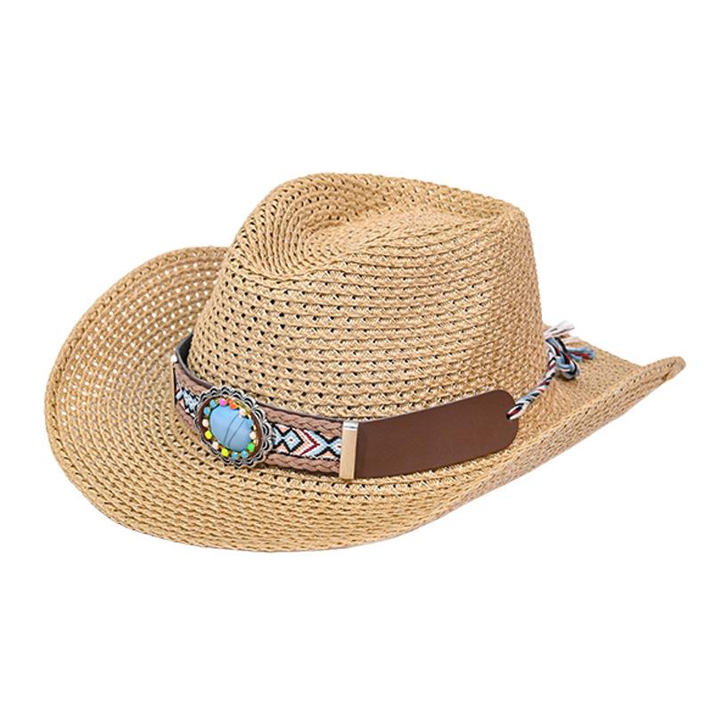 Ethnic style hat men's and women's big-brimmed straw hats show their faces, small western cowboy hats, summer outdoor sunscreen sun hats