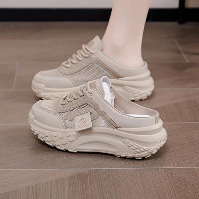 Белые женские туфли, новые летние туфли с толстой подошвой для улицы, небольшие увеличивающие рост ленивые туфли-лодочки, полутапочки