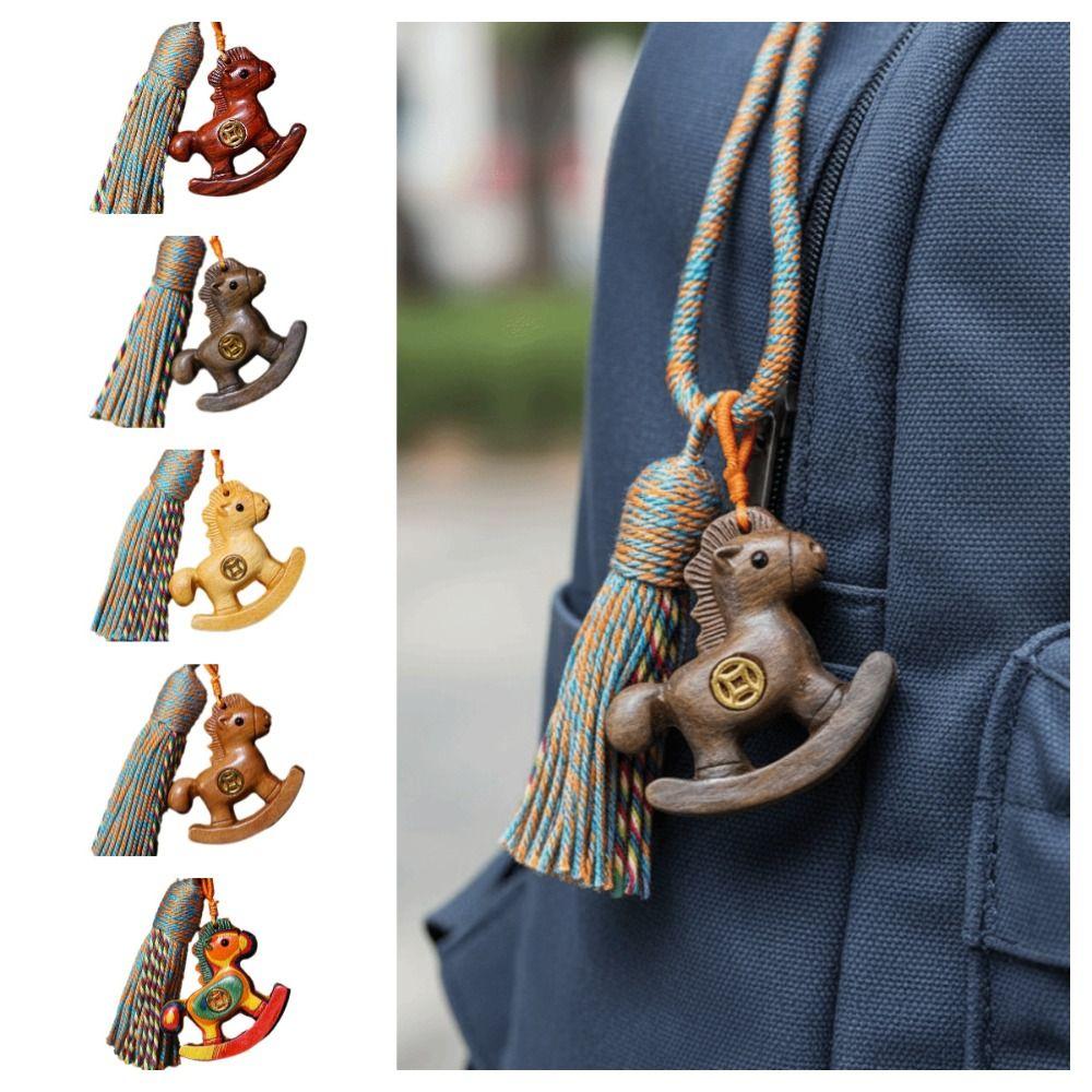 Wooden Mobile Phone Chain Traditional Zodiac Key Ring Neck Pendant Horse Pendant Year of The Horse