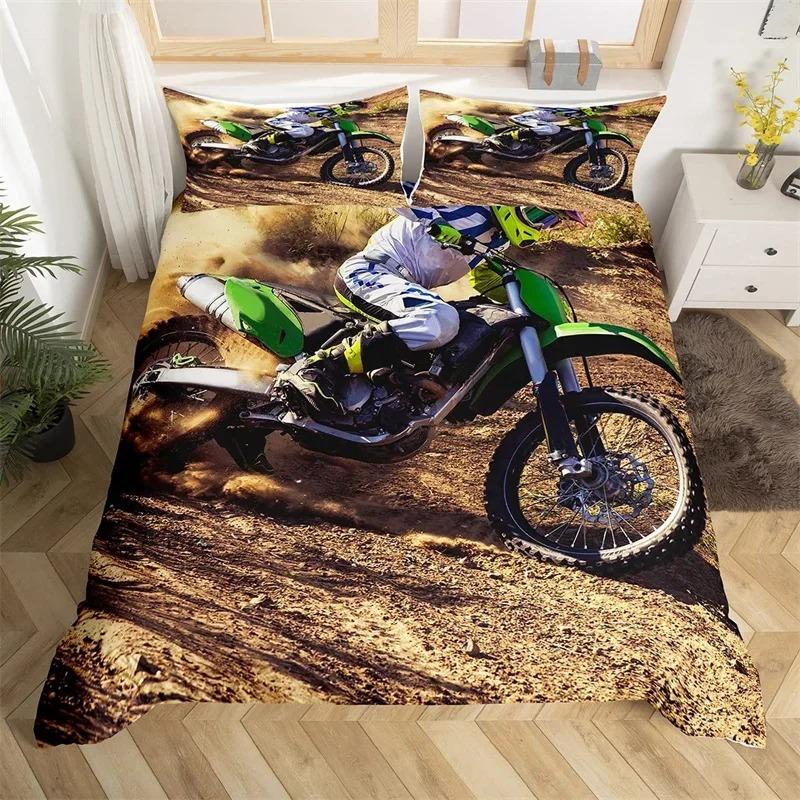 Пододеяльник Extreme Sport Motocross Комплект постельного белья для подростков и мальчиков, микрофибра, 3D, тема мотокросса, гонки, движения, пододеяльник