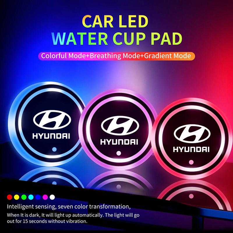 Luminous Car Water Cup Coaster Holder 7 Colorful Led Atmosphere Light USB Charging For Hyundai Tucson IX35 I20 Sonata Fe Elantra mn1
