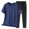 Ice Silk Two Piece Men's Silk Smooth Elastic Summer Short Sleeve Round Neck Casual Sports Set