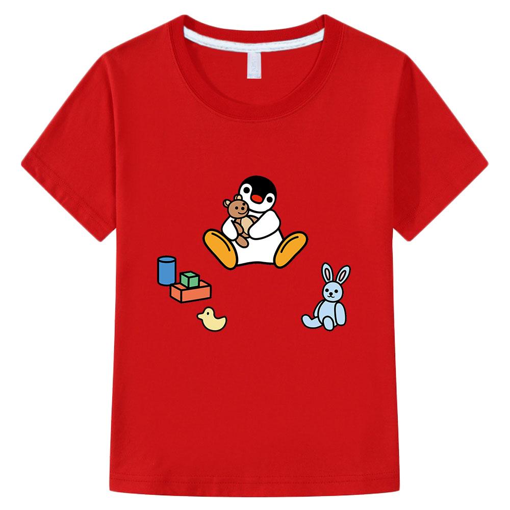 Детская футболка Pingu 100% хлопок Кавайный Мультяшный принт для мальчиков Девочек Круглый вырез Одежда Спортивная Модная Верхняя одежда Манга Короткие рукава Лето